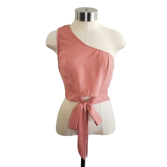 Pink One Shoulder Tied Crop Top- Size XS- Shein - Picture 1 of 7